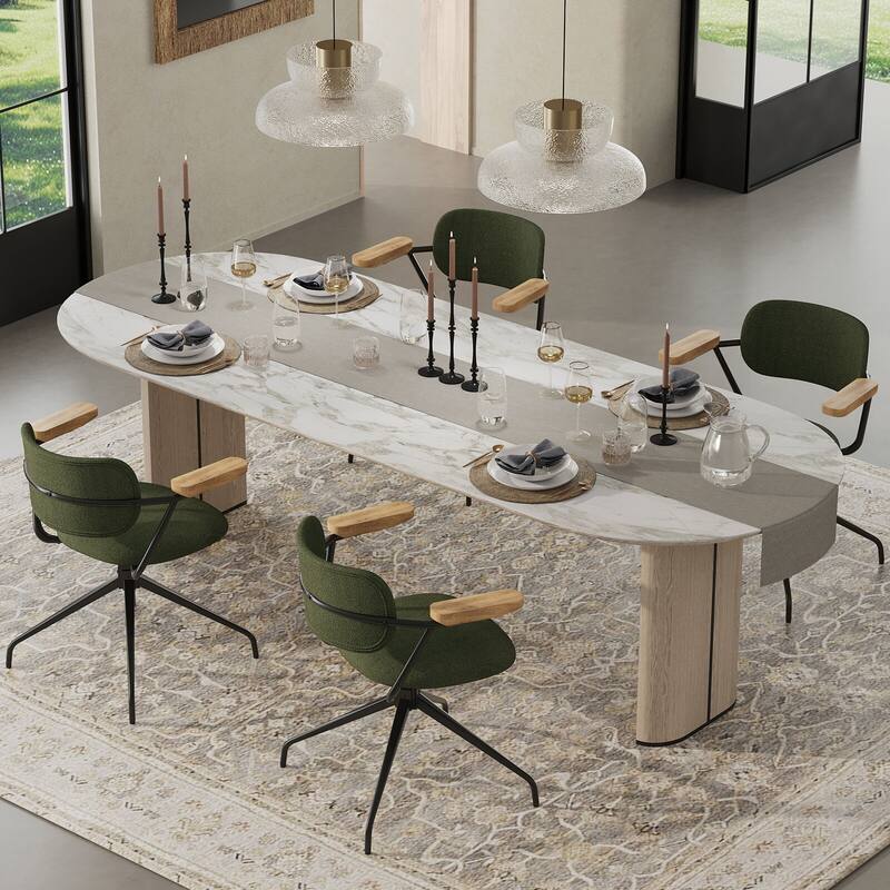 Modern Upholstered Swivel Chair With Solid Wood Arms And Metal Frame