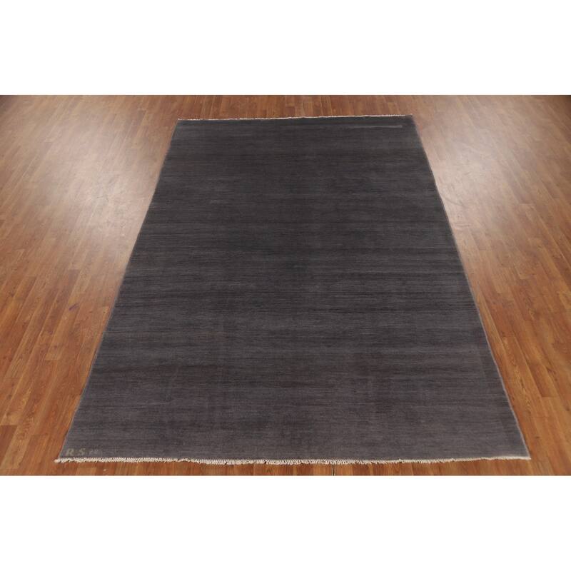 Modern Gray Blue Gabbeh Area Rug Handmade Wool Carpet - 6'7" x 9'8"