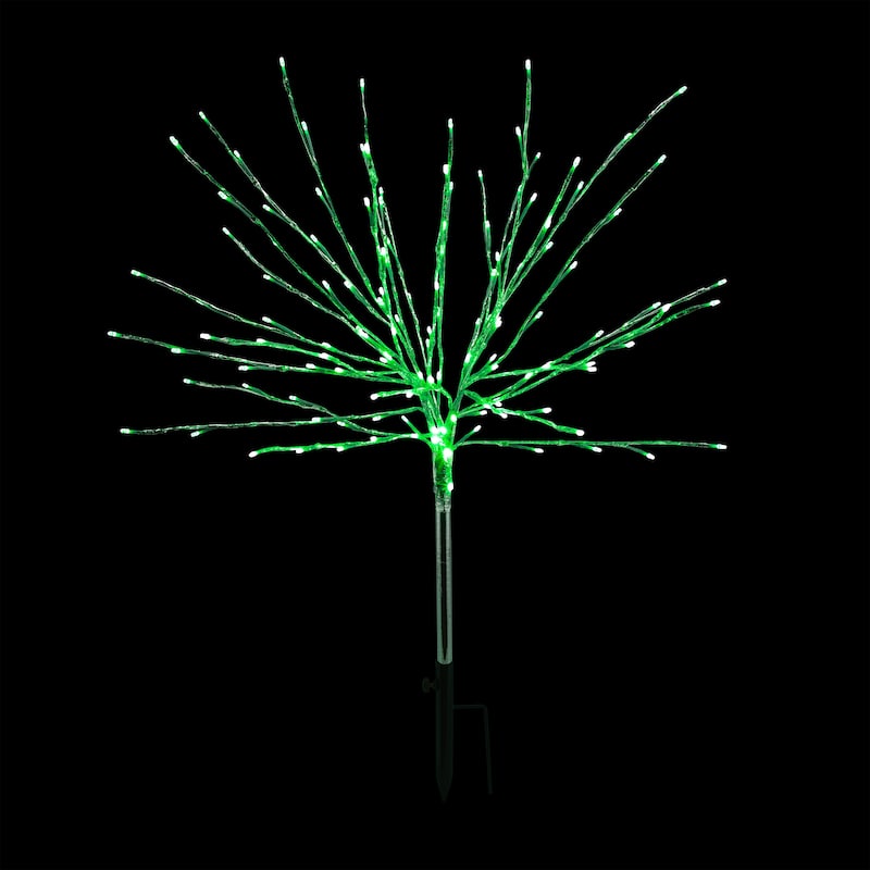 Alpine Corporation 39"H Indoor/Outdoor Metallic Foil Tree Stake Holiday Decoration with Green LED Lights