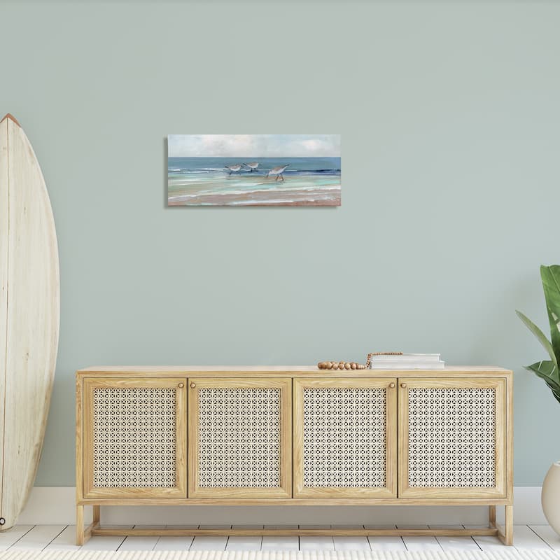 Stupell Panoramic Sandpipers Birds Shoreline Ocean Landscape Painting Canvas Wall Art