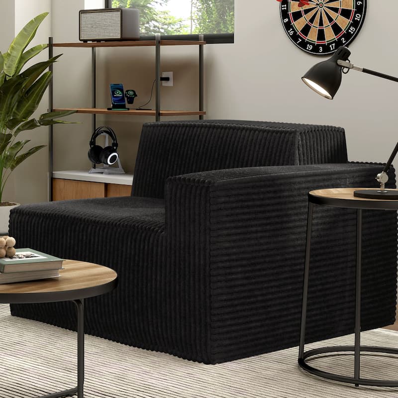 Furniture of America Navir Modern Chenille Foam Modular Sofa Chair - Right-Facing Arm - Black
