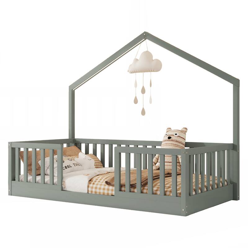 Twin Floor Bed with High Rails