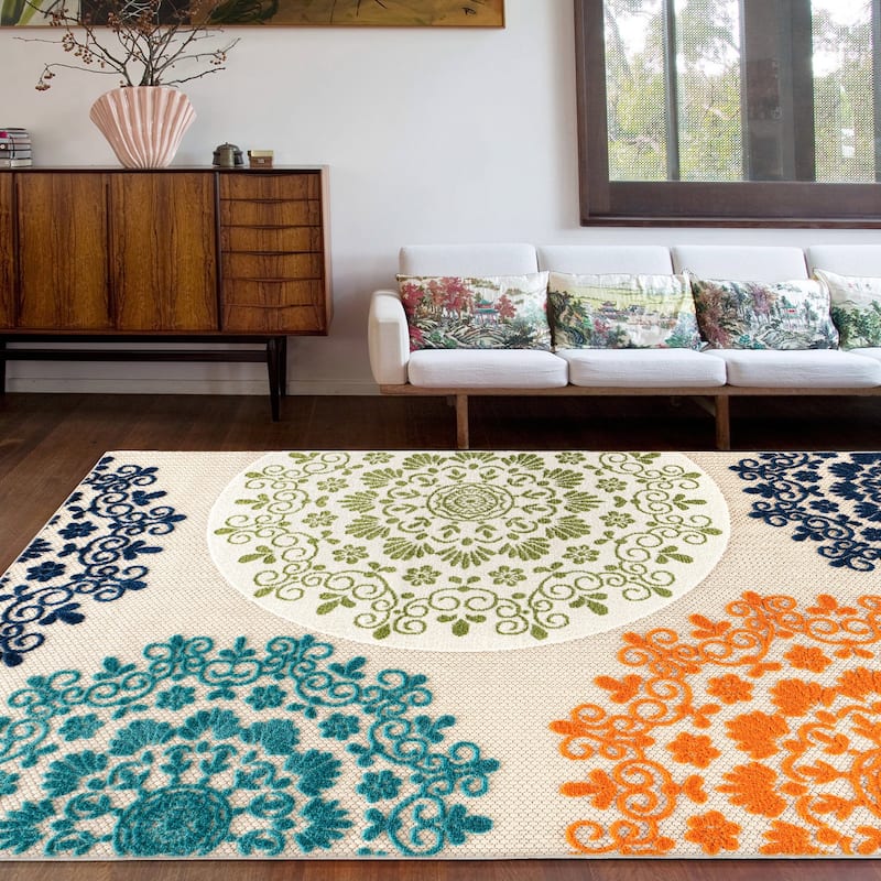 Verona Contemporary Floral Circles Indoor/Outdoor Area Rug