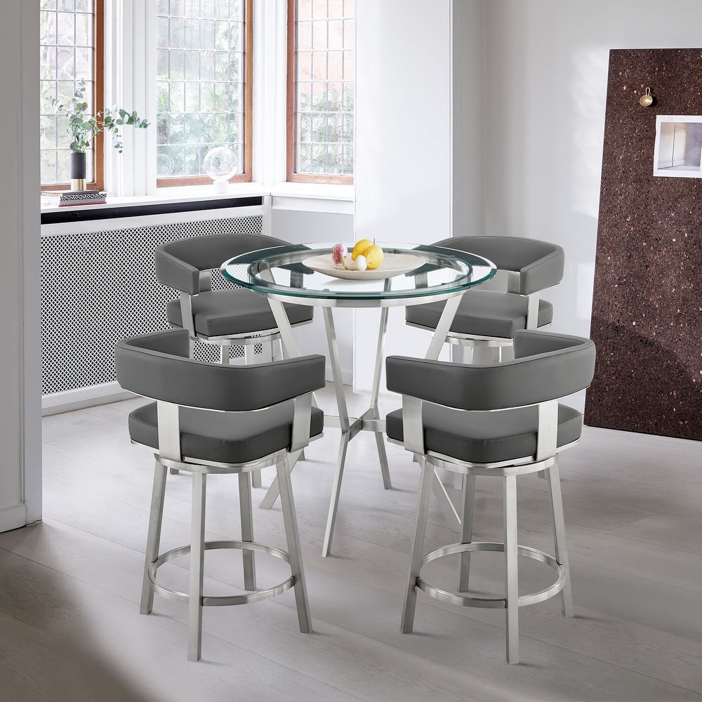 Naomi and Lorin Counter Height Dining Set in Grey Faux Leather