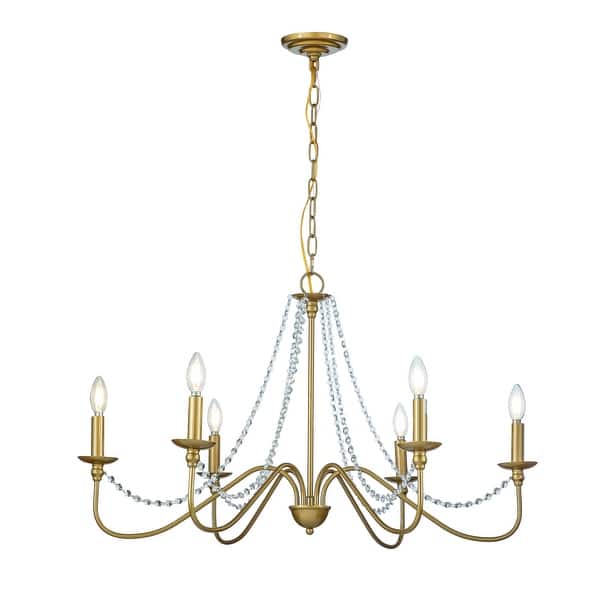 slide 6 of 6, Mid-century Modern Farmhouse 6-Lights French Country Chandelier For Dining Room - 35 inches Gold