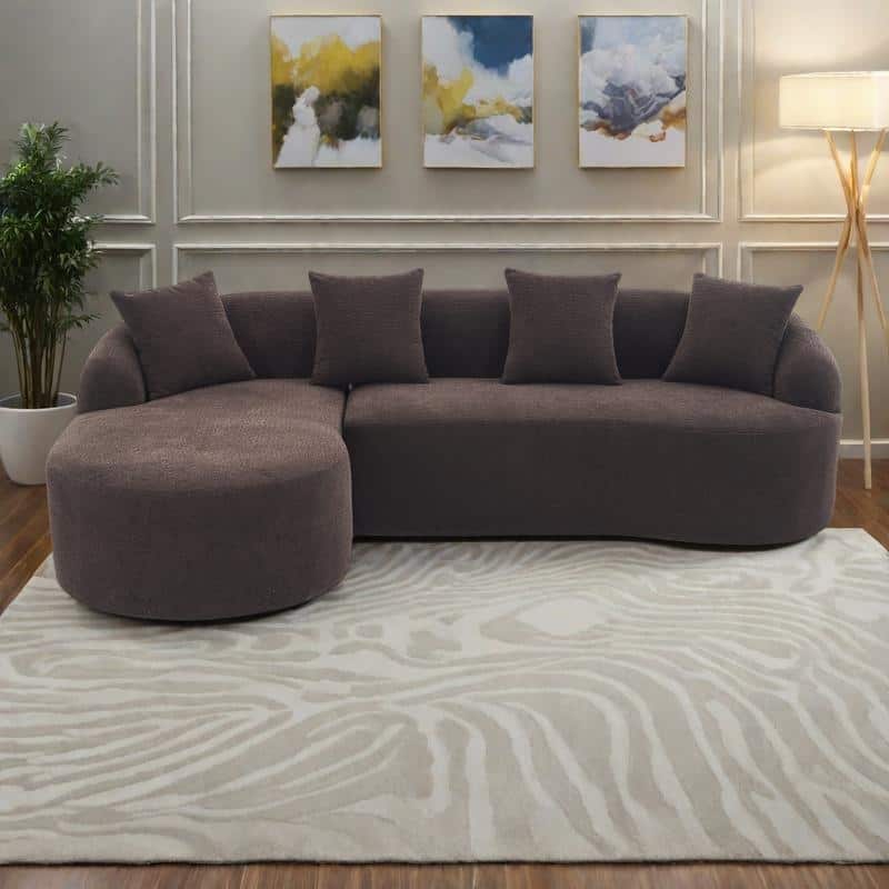 98.4" Chenille L-Shaped 3-Seater Sofa with Chaise Lounge and 4 Pillows - Antique brown