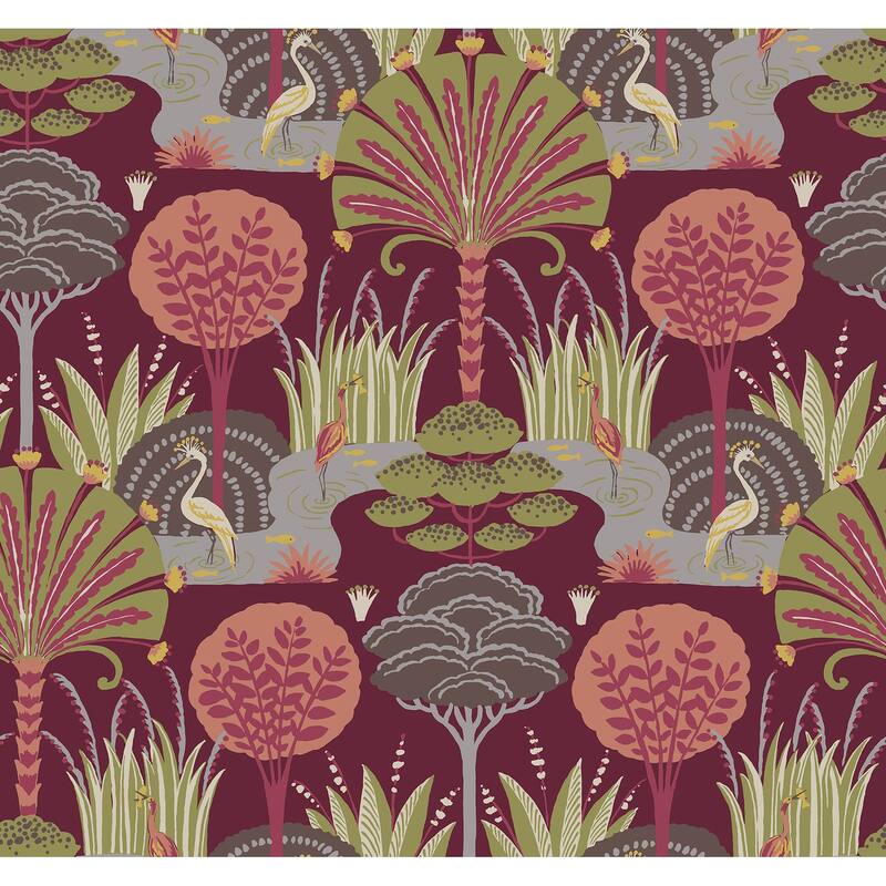 A-Street Prints Mandeville Raspberry Tropical Paradise Wallpaper