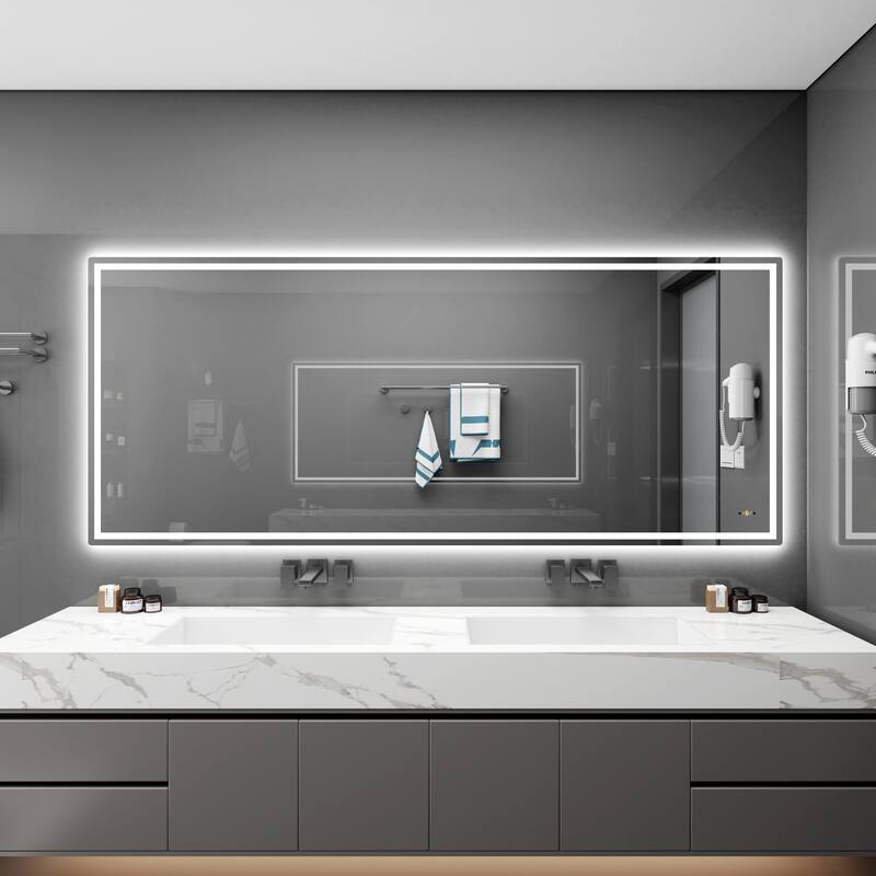 CB HOME Gesture Control Smart LED Mirror Bathroom, Lighted Wall Mounted Mirror, Dimmable, Frameless,Three Color,Front&BackLit - 72''x30''