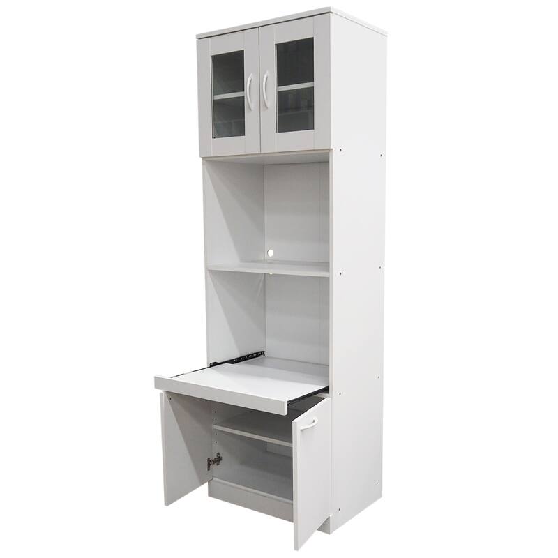 Tall Kitchen Pantry, Microwave Storage Cabinet, White