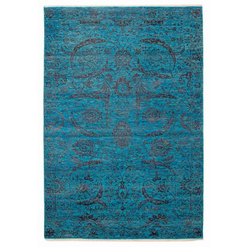 ECARPETGALLERY Hand-knotted Heritage Blue Silk, Wool Rug - 6' 2" x 9' 1" - Blue - 6' 2" x 9' 1" - Rectangle