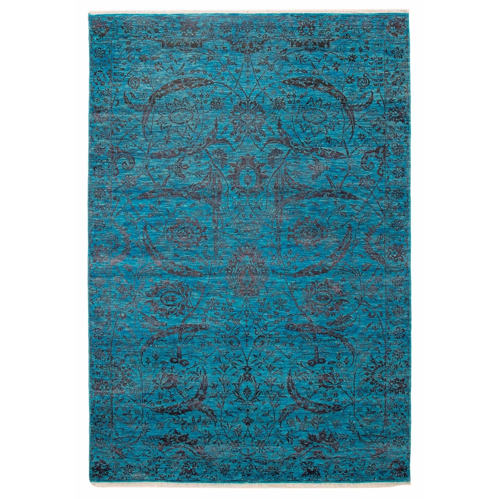 ECARPETGALLERY Hand-knotted Heritage Blue Silk, Wool Rug - 6' 2" x 9' 1"