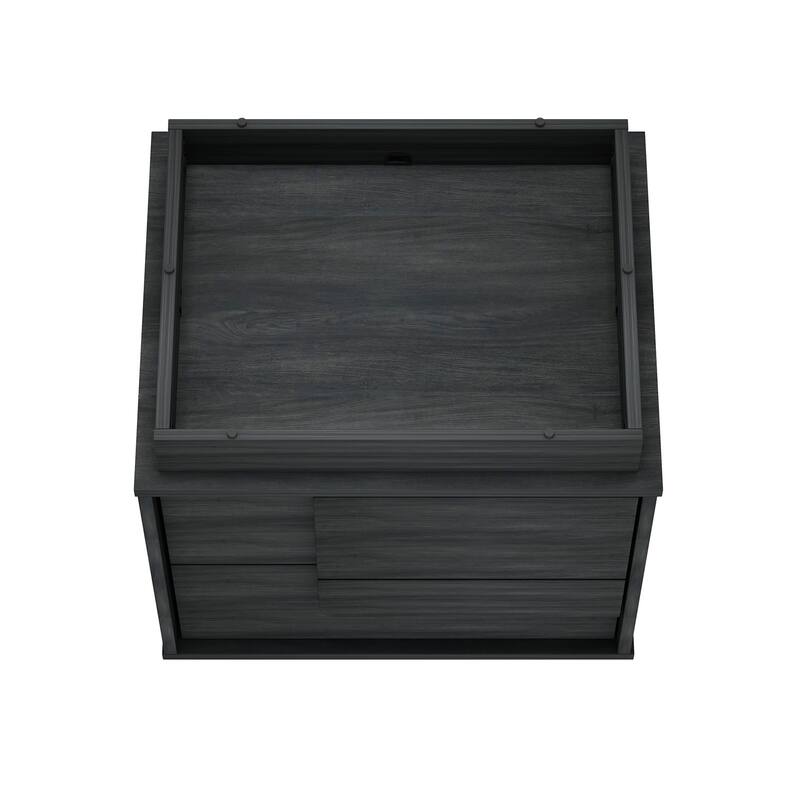 Modern Nightstand with 2 Push Open Drawers Wood Grain Finish Tool Free Assembly