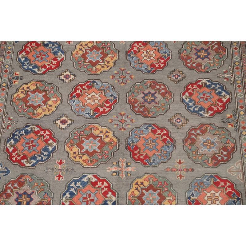 All-Over Geometric Kazak Oriental Area Rug Handmade Wool Carpet - 6'4"x 9'9"