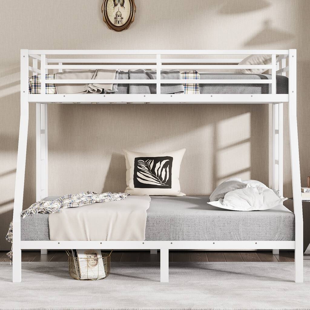 White Metal Twin Over Full Bunk Bed for Teens and Adults