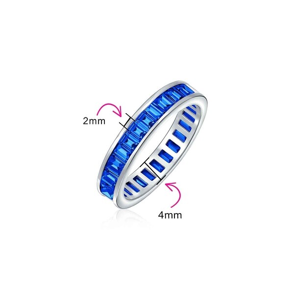 Sterling Silver Cubic Zirconia 6x4mm Baguette-Cut Anniversary Eternity Band Ring