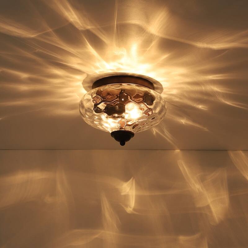 Modern Farmhouse 2-light Water Pattern Hammered Glass Flush Mount 9in