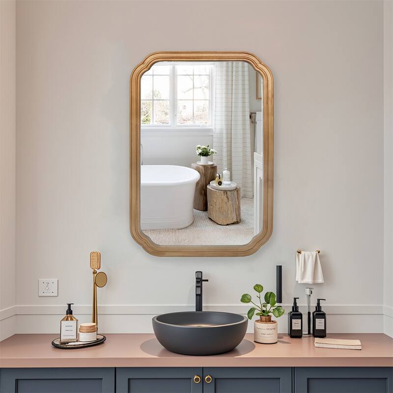 Wood Framed Functional Wall Mirror with Cabinet and Adjustable Shelves