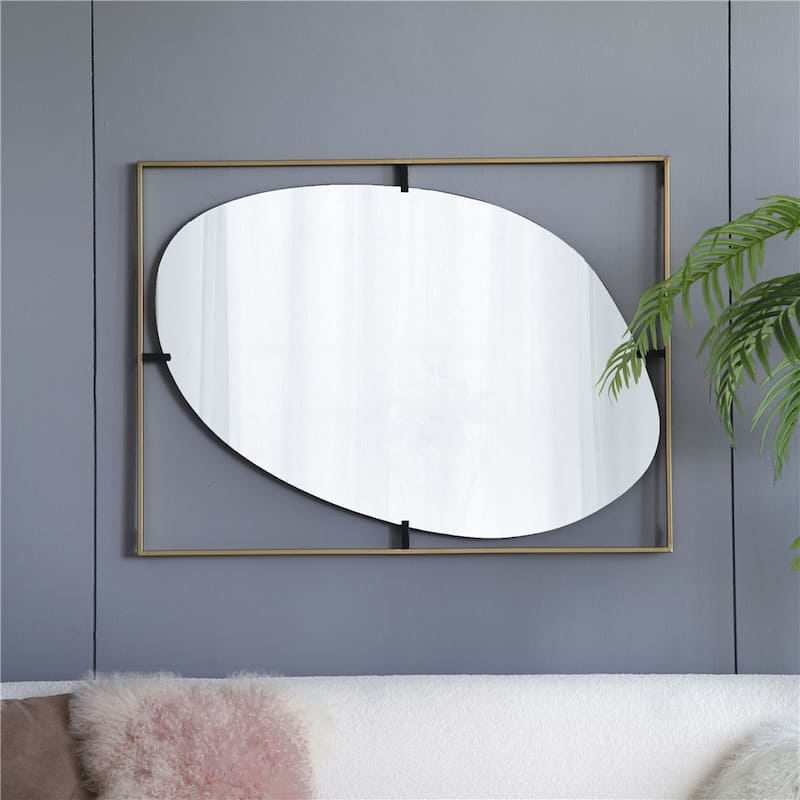 Metal Frame Contemporary Design Mirror for Bathroom - Golden Black