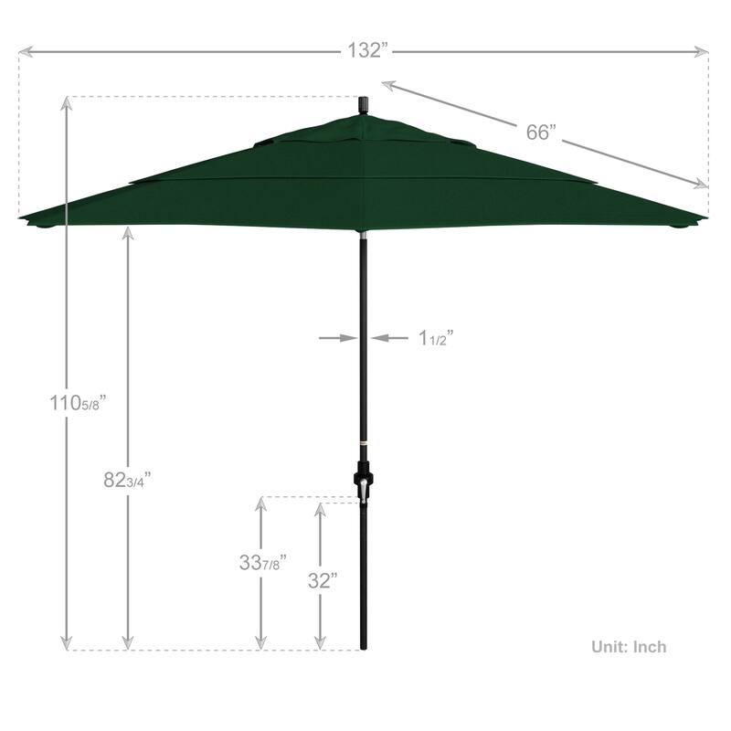 California Umbrella 11' Rd. Alum/Fiberglass Rib Market Umb,Crank Lift/Collar Tilt, Dbl Wind Vent, Black Finish, Olefin Fabric