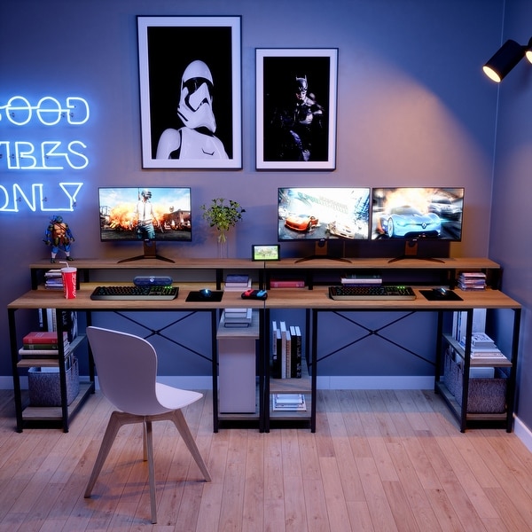 55 Inch Dual Monitor Computer Desk with Adjustable Shelves On Sale Bed Bath Beyond 36220739