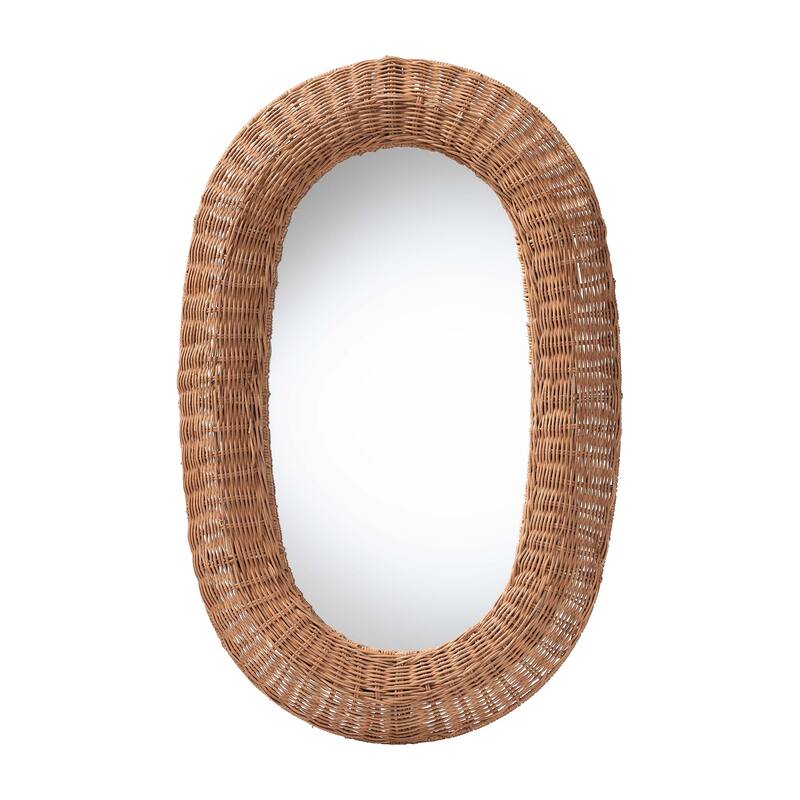 Brisia Rattan Wall Mirror - Handwoven Wicker Framed Mirror for Entryway, Living Room, or Bedroom, Natural - Oval