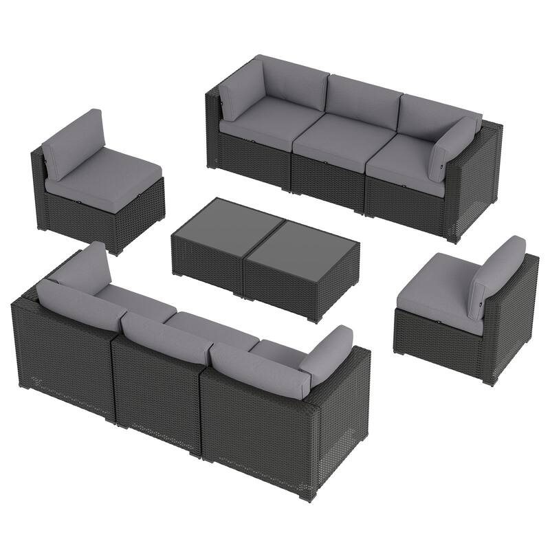 AOXUN Wicker Rattan Outdoor Sectional Sofa Set with Coffee Table