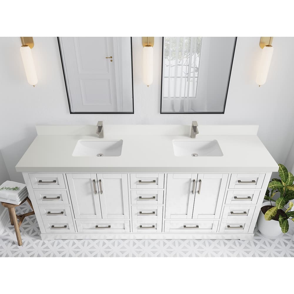 Willow Collection 84 in W x 22 in D x 36 in H Boston Double Bowl Sink Bathroom Vanity with Countertop