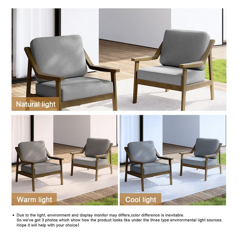 Set of 2 Outdoor Teak Wood Patio Chair with Cushion