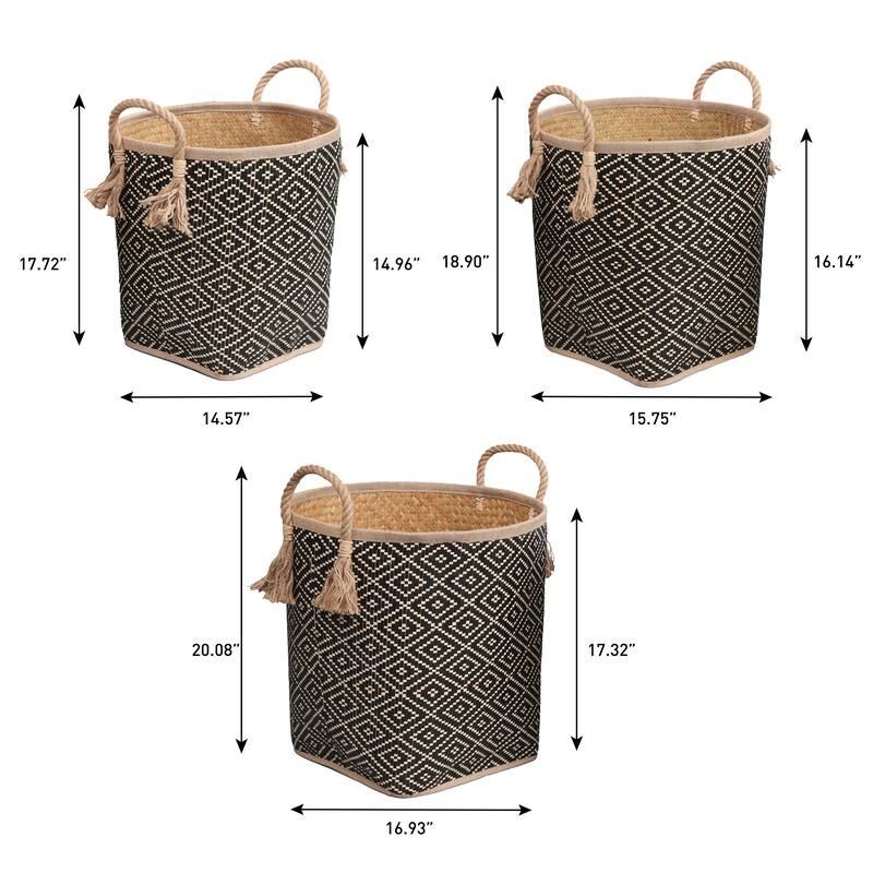 Celia Handwoven Palm Leaf Nesting Storage Baskets with Rope Handles (Set of 3)