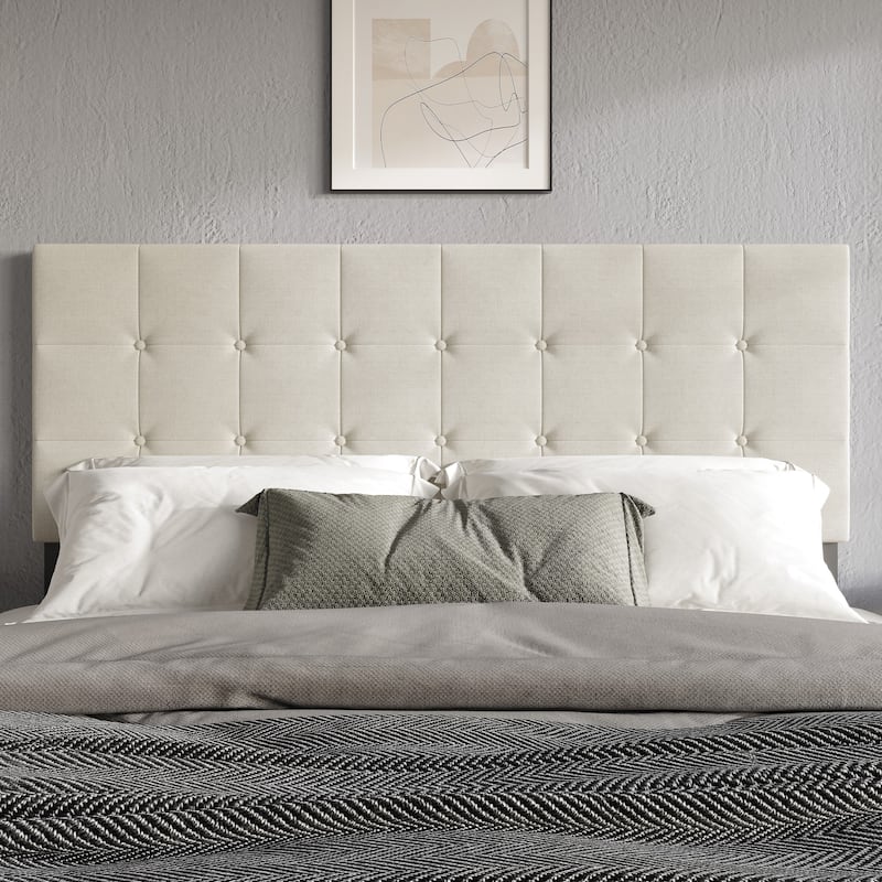 Ida Button-tufted Upholstered Transitional Adjustable Headboard - Warm Grey - Twin