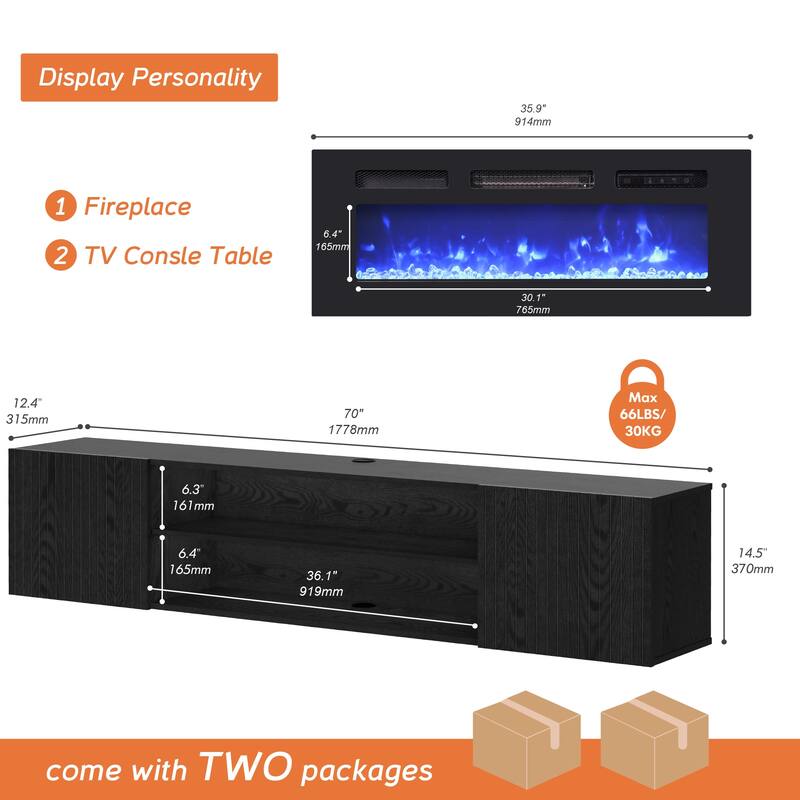 Fireplace TV Shelf Cabinet for Living Room - 70 inch