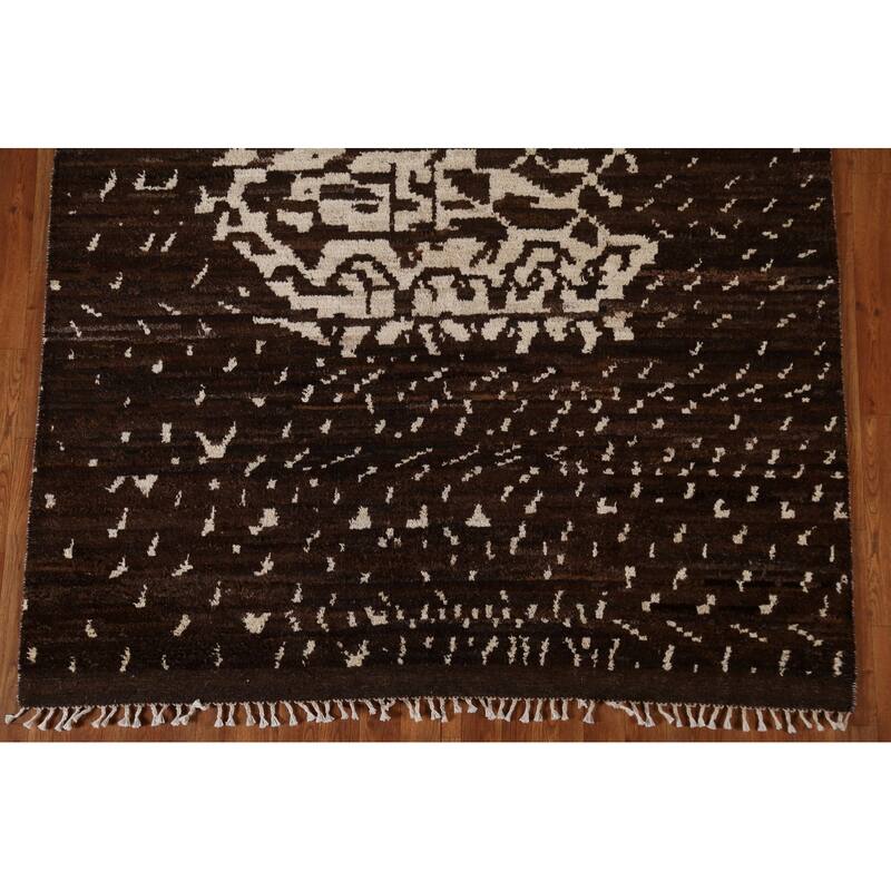 Hand Knotted Oriental 100% Wool Carpet Tribal Tribal Brown Moroccan Area Rug - 8' 2'' X 5' 7''
