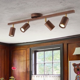 4-Light Walnut Wood Grain Adjustable Linear Track Light 39.4in