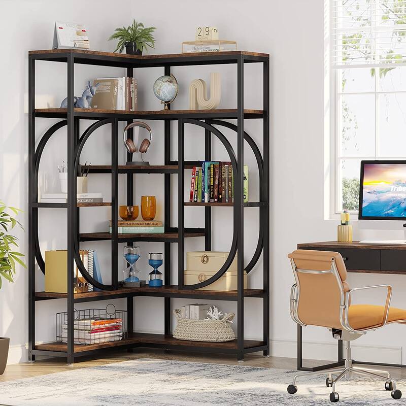 L-Shaped Corner Tall Bookshelf Bookcase for Living Room
