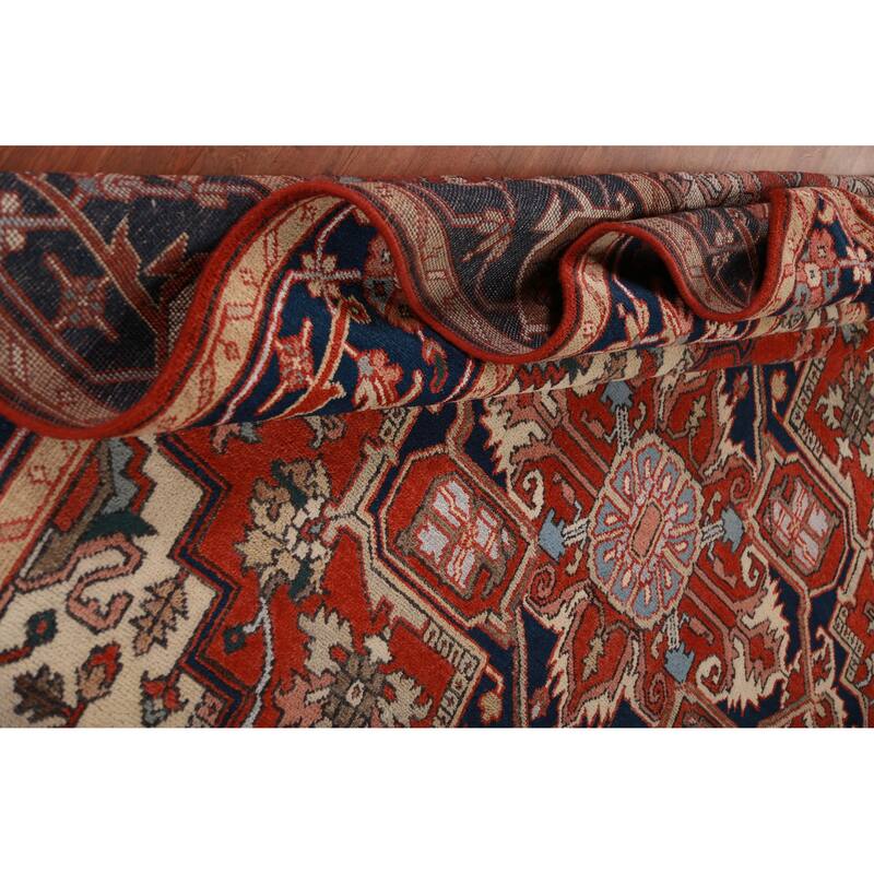 Geometric Red Heriz Serapi Oriental Area Rug Handmade Red Wool Carpet - 8'10" x 12'0"