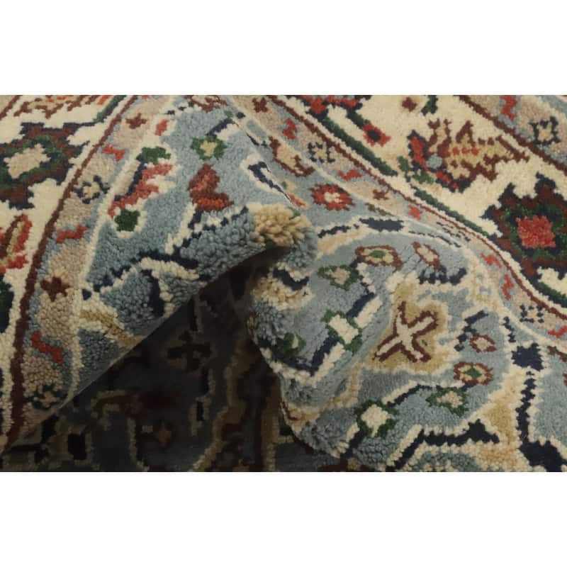 Hand-knotted Transitional Wool Carpet Blue Oushak Rug Oriental Carpet Floral Area Rug Oriental Carpet - 4' 11'' X 2' 11''