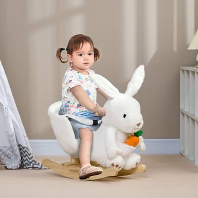White bunny Plush Rocking Horse for Toddlers Ages 18 to 36 Months with Safety Belt and Interactive Sounds