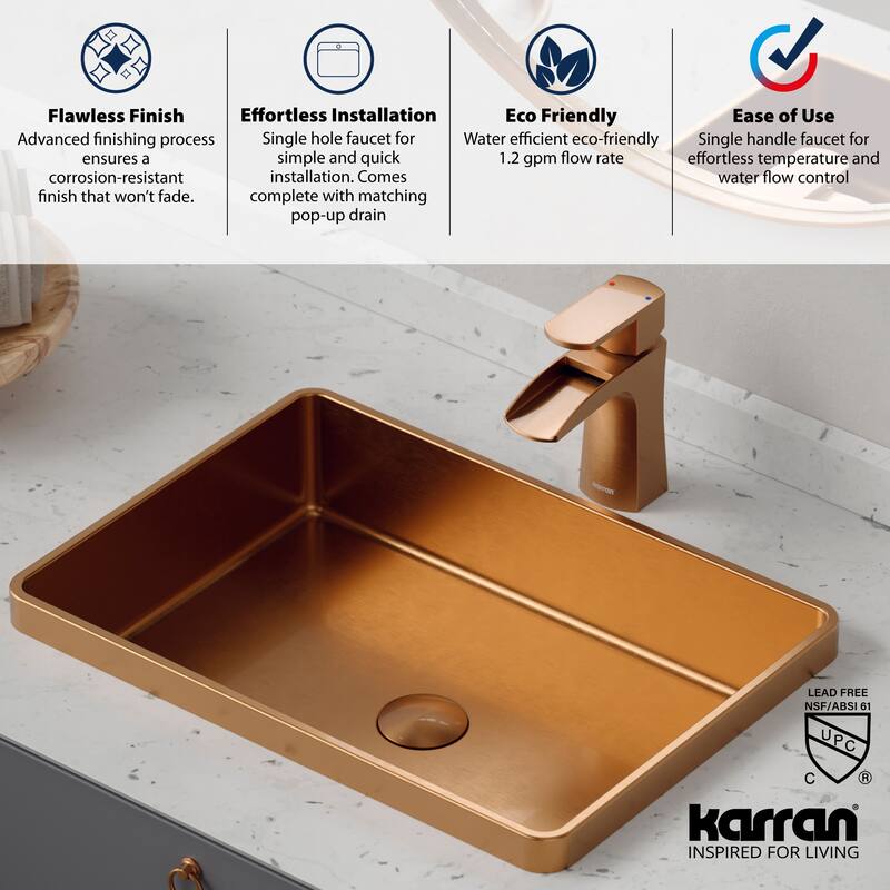 Karran Kassel Single Hole Single Handle Basin Bathroom Faucet with Matching Pop-up Drain