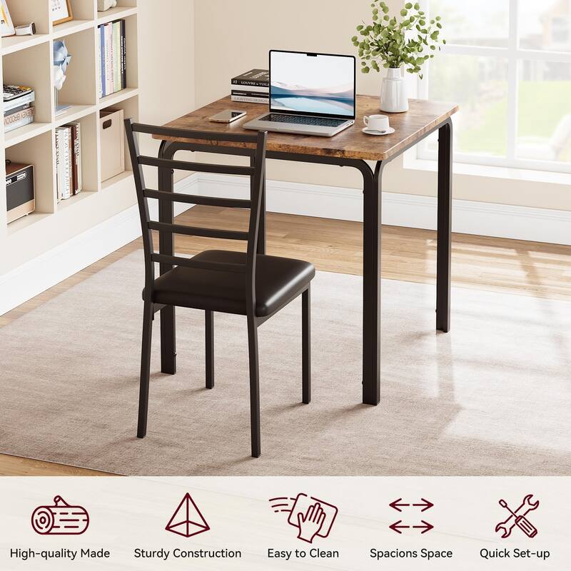 3-Piece Modern Dining Set for 2, Square Table and Chairs for Apartment Kitchen or Indoor Small Dining Area