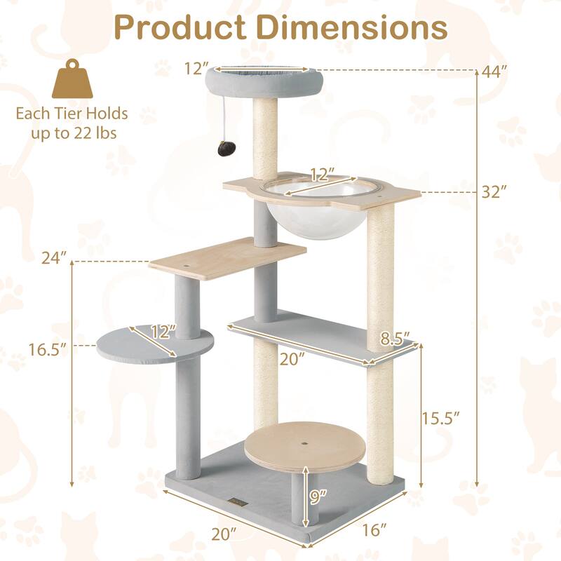 Natural Multi-Level Cat Tree Plywood Sisal with Space Capsule and Perch