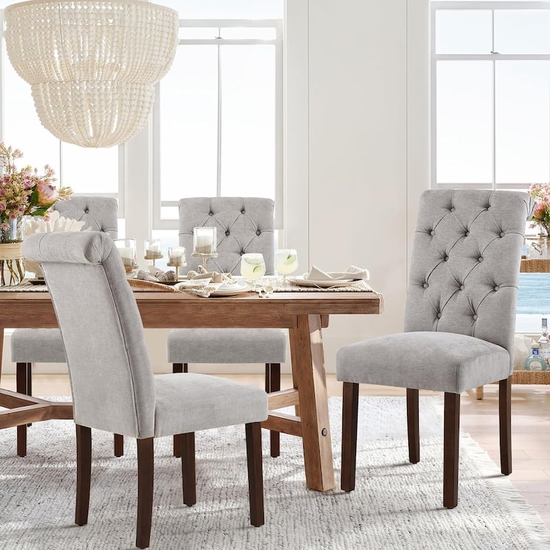 Tufted Parsons Upholstered Dining Side Chairs with Solid Wood Legs and Padded Seat