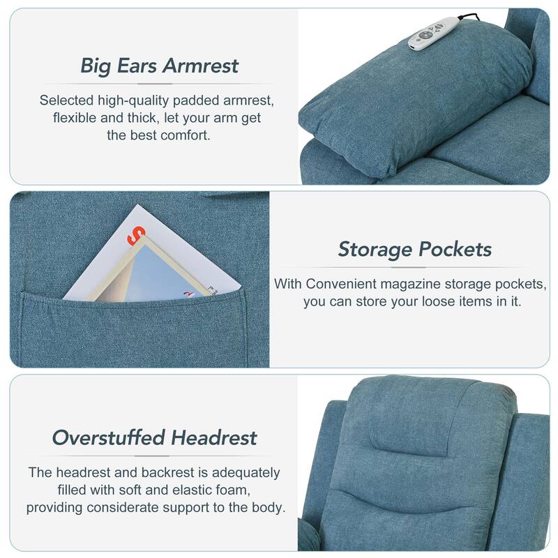 Standard Linen Power Lift Recliner Chair with Massage & Side Pocket