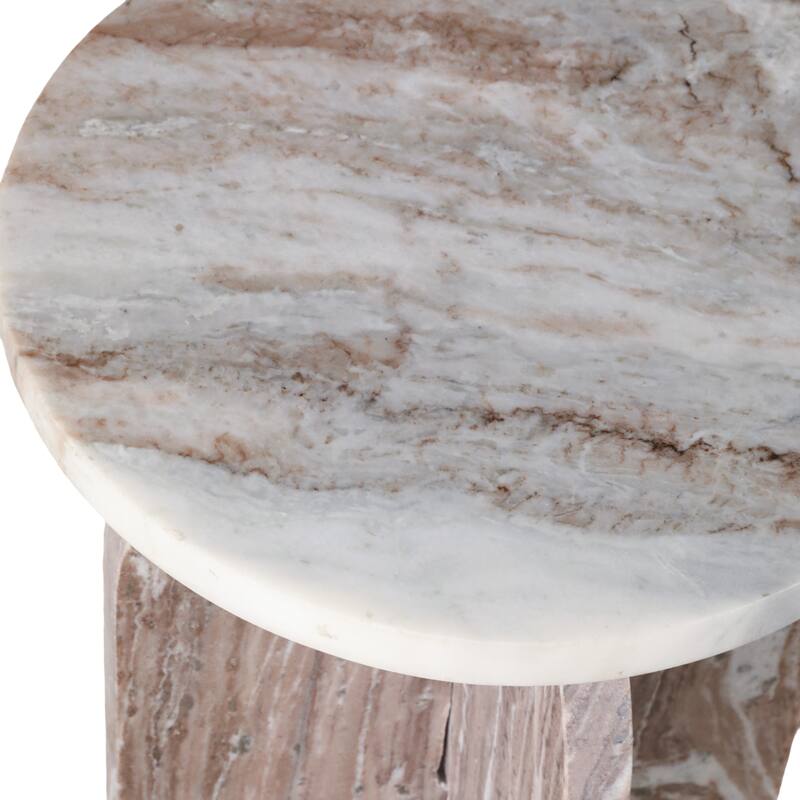 Marble Accent Table Modern Sculptural Architectural Split-Base Design