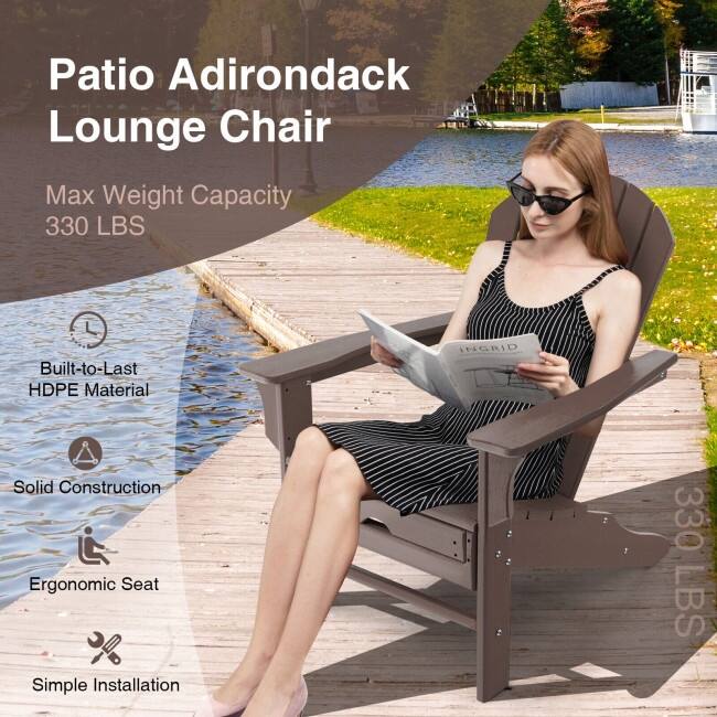 Patio HDPE Adirondack Chair with Retractable Ottoman - 29" x 53" x 37.5" (L x W x H)