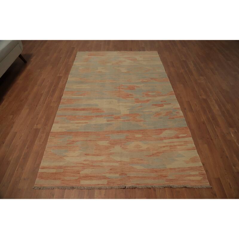 Hand Woven Oriental 100% Wool Carpet Southwestern Modern Oranges & Rust Kilim Area Rug - 7' 10'' X 4' 9''