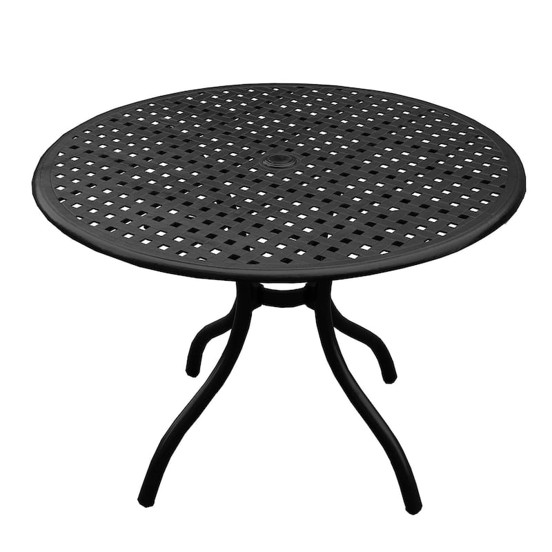Modern Outdoor Mesh Aluminum 42-in Round Patio Dining Table - N/A - Black