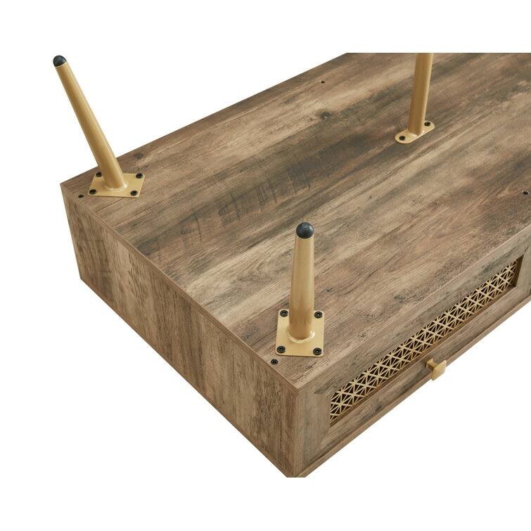 42" W Wood Rectangular Coffee Table with Storage Shelf and Drawer