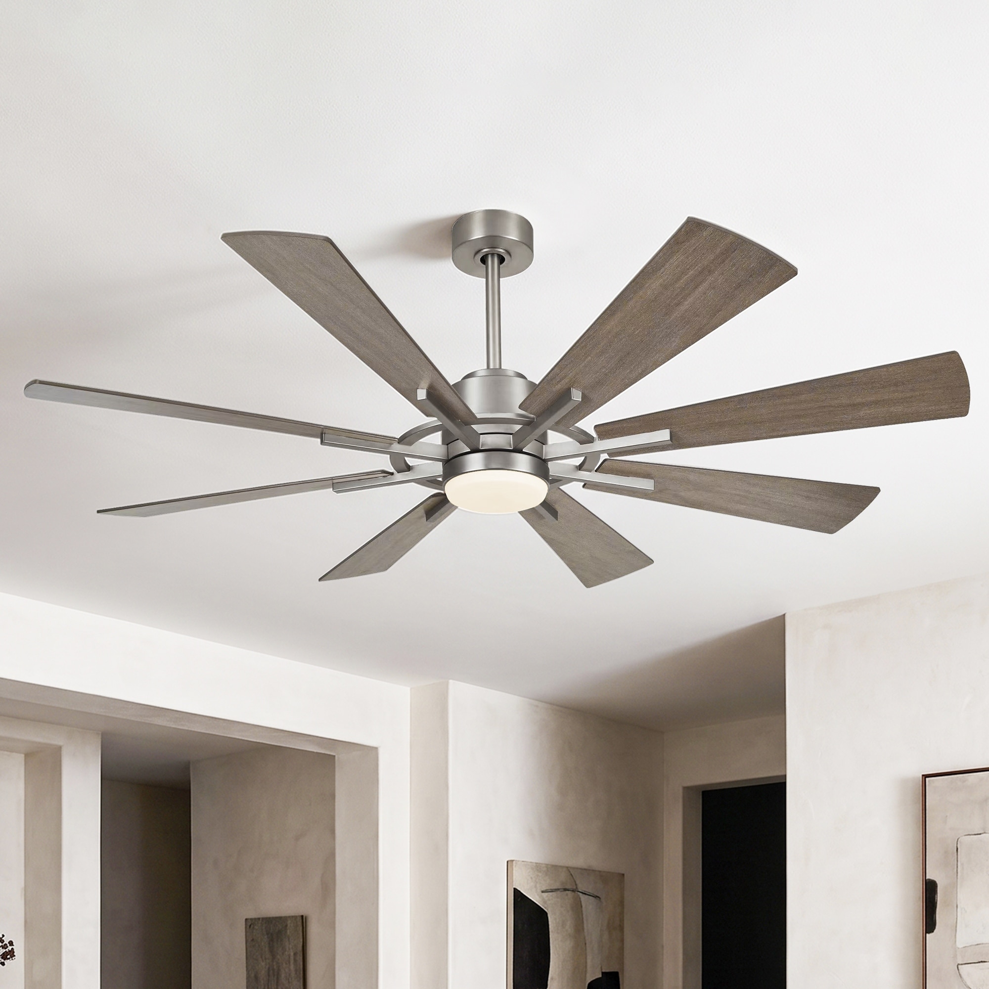 60" Farmhouse Nickel 8-Blade Windmill Reversible Dimmable Ceiling Fan with Light and Remote - 60"L×60"W×19.2"H