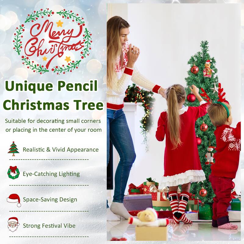 Gymax 5 FT Fiber Optic Artificial Christmas Tree Slim Pencil Xmas Tree
