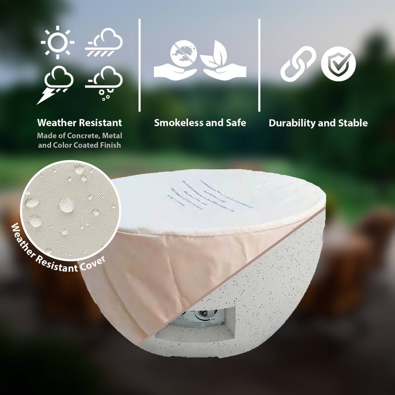 Kante 25"W Round Eco-Friendly Propane Gas Modern Smokeless Bowl Fire Pit Table with Weather Resistant Cover, 50,000 BTU
